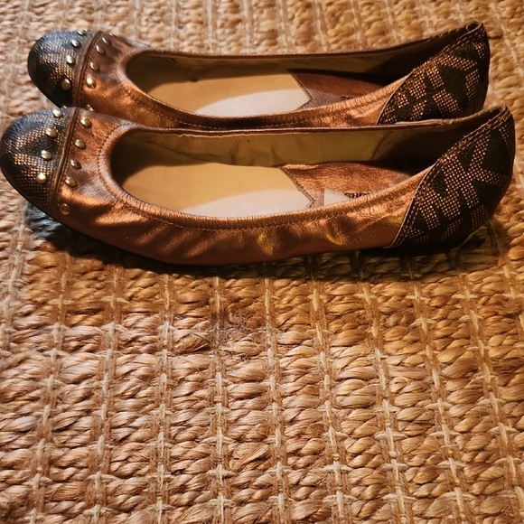 Michael Kors Brown and Black Leather Flats with Studded Details - Picture 5 of 7